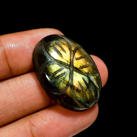 Wonderful Top Grade Quality 100% Natural Labradorite Carving Oval Shape Carved Loose Gemstone For Making Jewelry 40.5 Ct. 29X21X8 mm V-2548