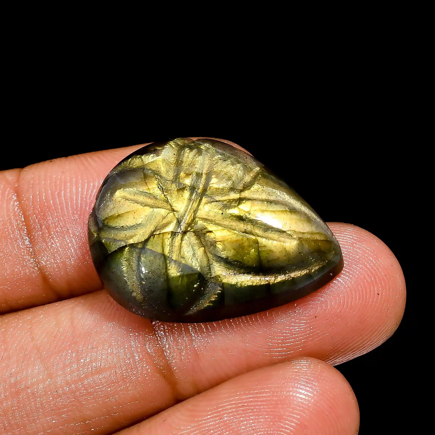 Exclusive Top Grade Quality 100% Natural Labradorite Carving Pear Shape Carved Loose Gemstone For Making Jewelry 27 Ct. 25X19X7 mm V-2556