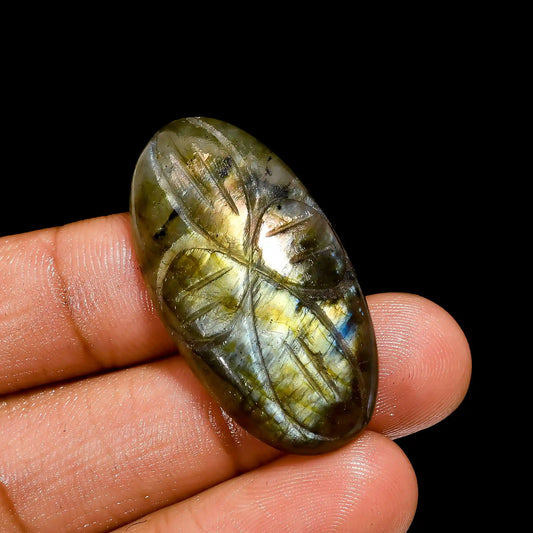 Incredible Top Grade Quality 100% Natural Labradorite Carving Oval Shape Carved Loose Gemstone For Making Jewelry 33 Ct. 36X19X6 mm V-2561