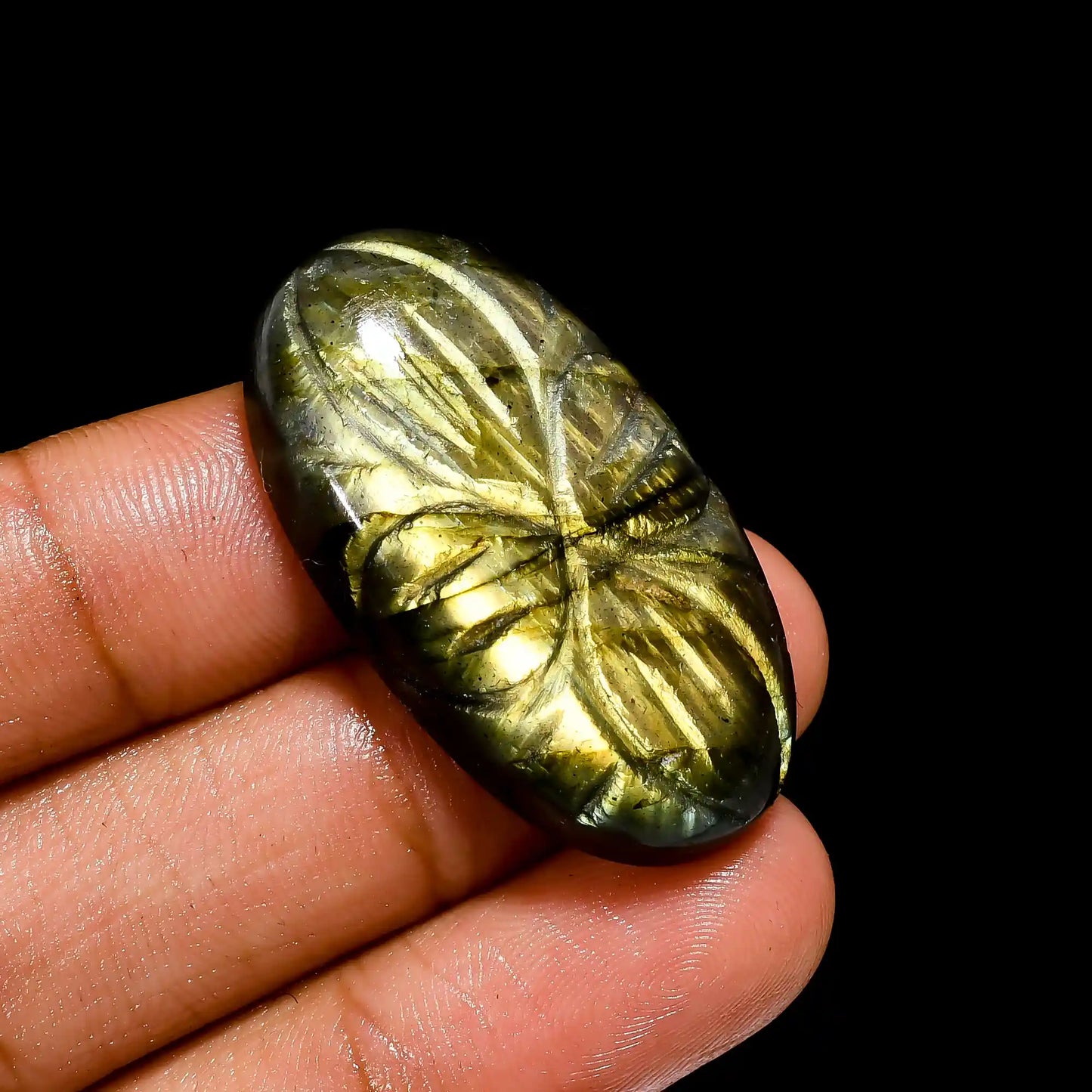 Mind Blowing Top Grade Quality 100% Natural Labradorite Carving Oval Shape Carved Loose Gemstone For Making Jewelry 52 Ct. 35X19X8 mm V-2563