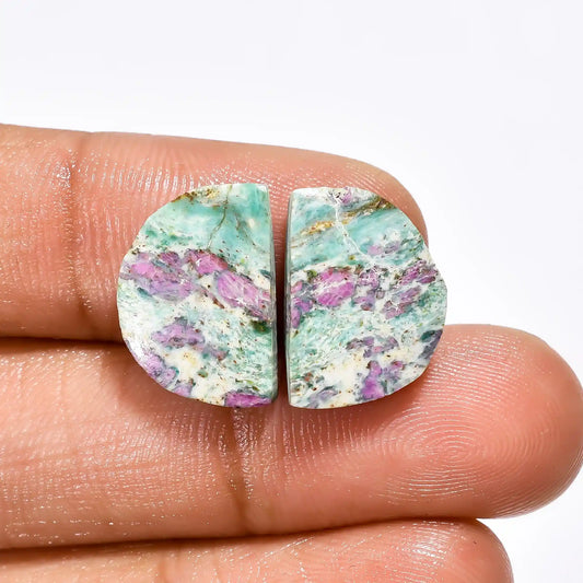 Wonderful Top Grade Quality 100% Natural Ruby Fuchsite D Shape Cabochon Loose Gemstone Pair For Making Earrings 15 Ct. 15X10X4 mm V-2625