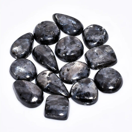 Gorgeous Top Grade Quality 100% Natural Larvikite Mix Shape Shape Cabochon Gemstone 14 Pcs For Making Jewelry 140 Ct. 16X16 21X12 mm V-2659