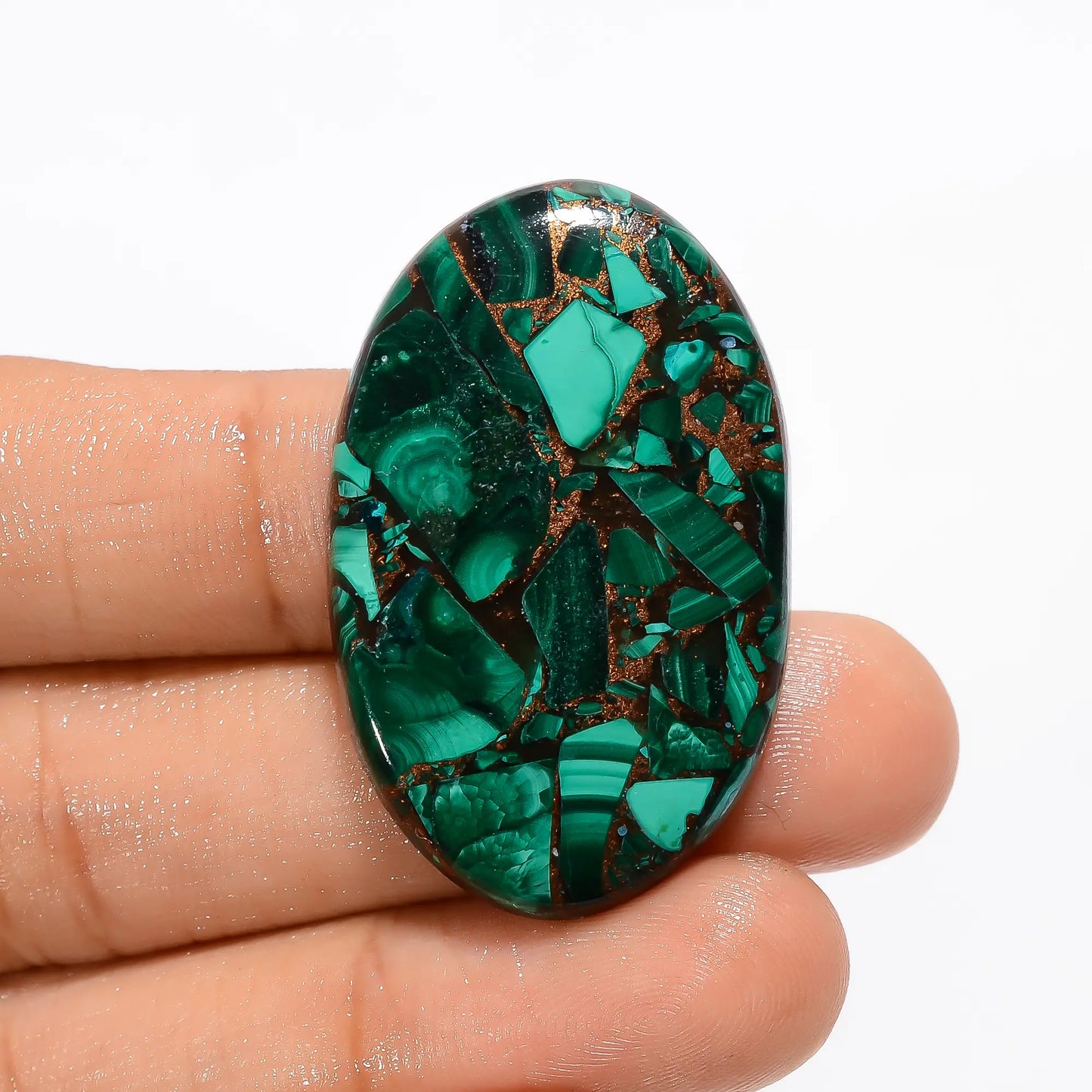 Superb Top Grade Quality Spiny Copper Malachite Oval Shape Cabochon Loose Gemstone For Making Jewelry 45 Ct. 38X24X5 mm V-2679