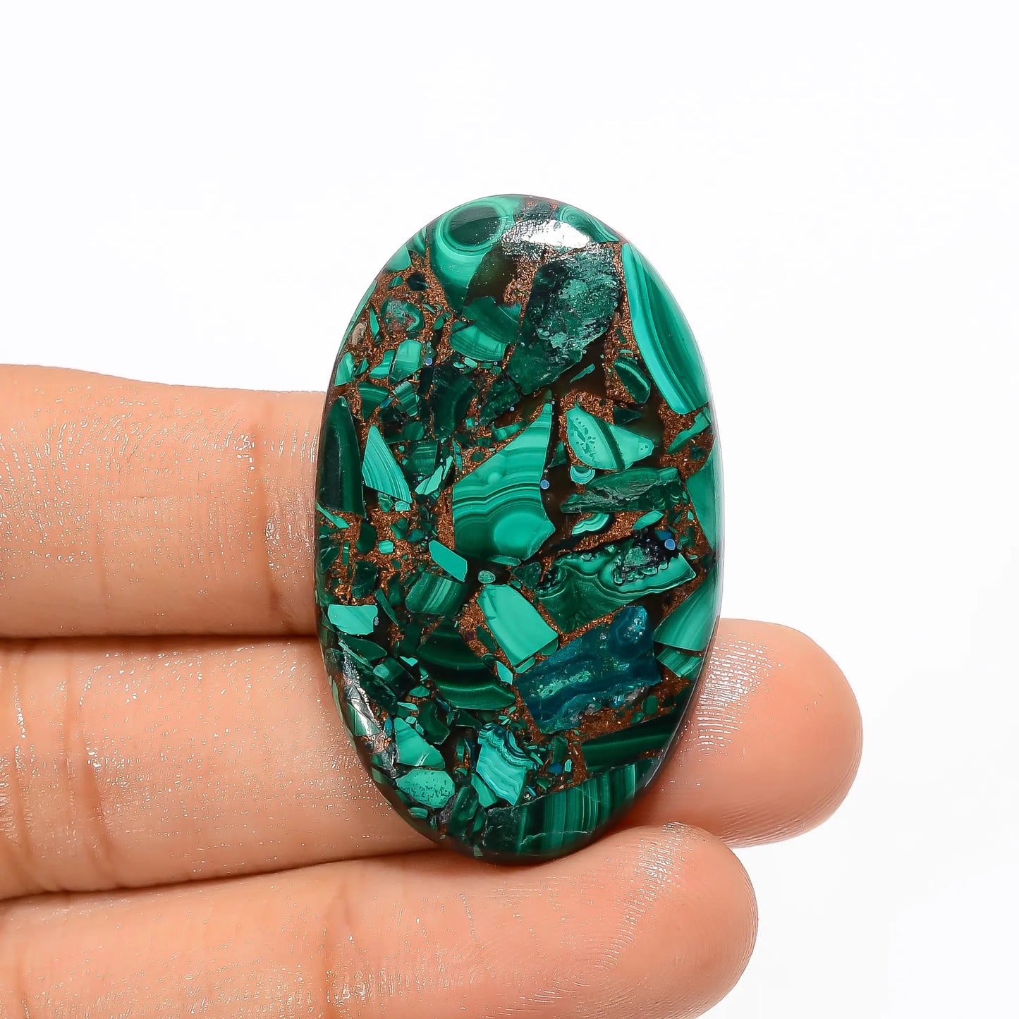 Tempting Top Grade Quality Spiny Copper Malachite Oval Shape Cabochon Loose Gemstone For Making Jewelry 52.5 Ct 40X24X5 mm V2682