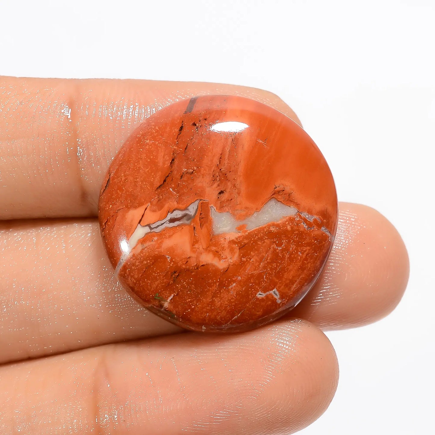 Gorgeous Top Grade Quality 100% Natural Rainbow Jasper Round Shape Cabochon Loose Gemstone For Making Jewelry 35 Ct. 25X25X6 mm V-2697