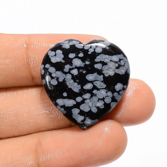 Outstanding Top Grade Quality 100% Natural Snowflake Obsidian Heart Shape Cabochon Loose Gemstone For Making Jewelry 27.5 Ct 25X25X6 mm V2701