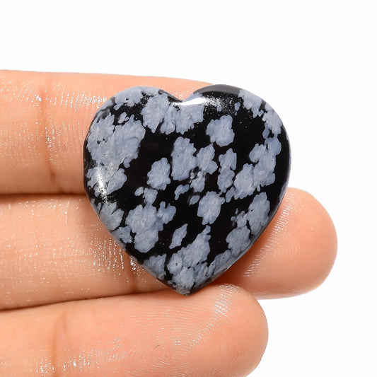 Splendid Top Grade Quality 100% Natural Snowflake Obsidian Heart Shape Cabochon Loose Gemstone For Making Jewelry 26.5 Ct. 25X25X6 mm V-2702