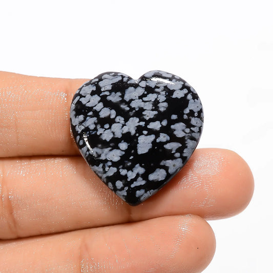 Tempting Top Grade Quality 100% Natural Snowflake Obsidian Heart Shape Cabochon Loose Gemstone For Making Jewelry 26 Ct. 25X25X6 mm V-2705