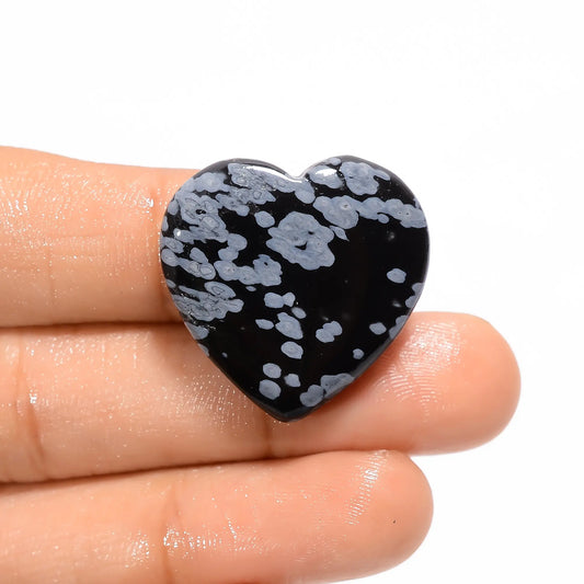 Unique Top Grade Quality 100% Natural Snowflake Obsidian Heart Shape Cabochon Loose Gemstone For Making Jewelry 27.5 Ct. 25X25X6 mm V-2707