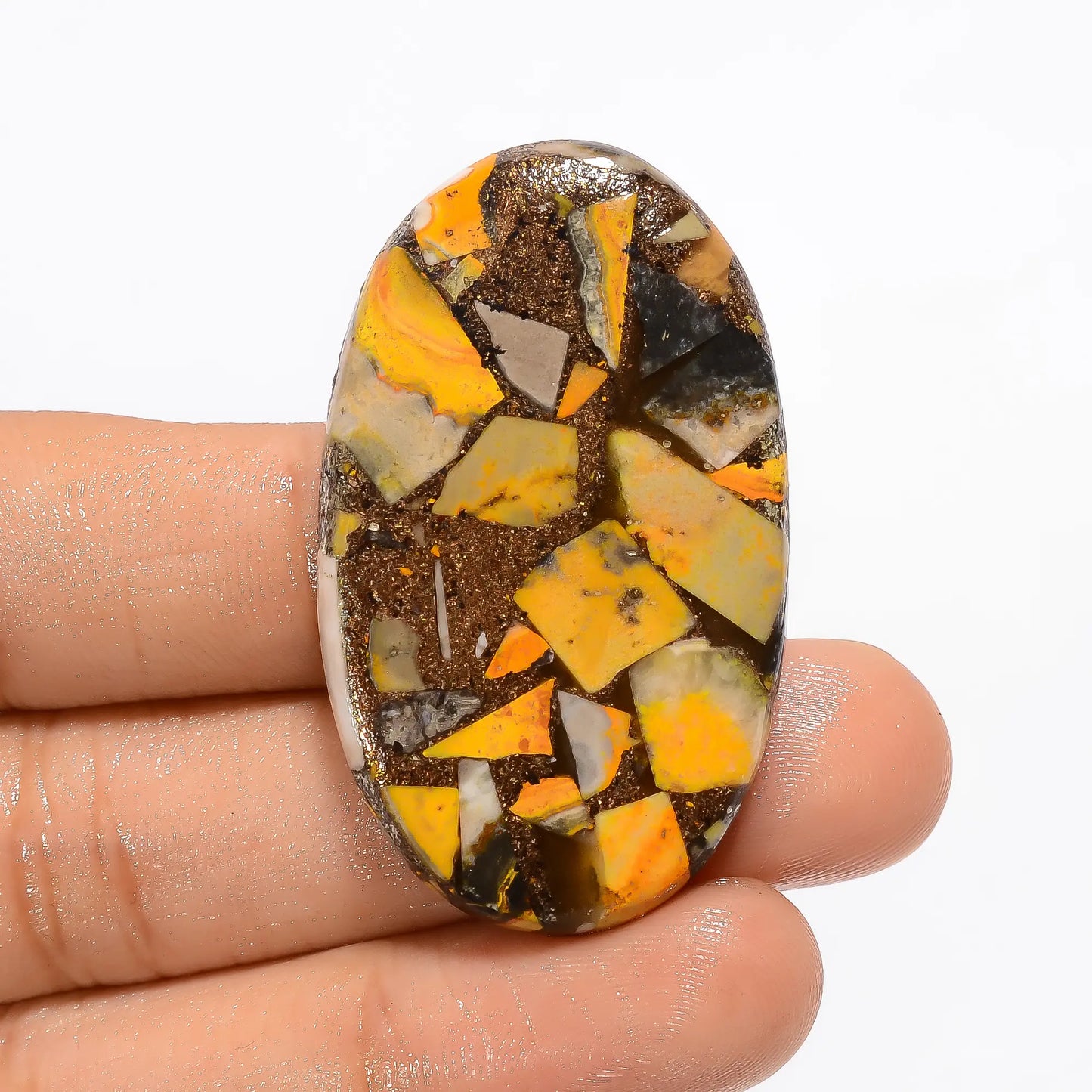 Supreme Top Grade Quality Spiny Copper Bumble Bee Jasper Oval Shape Cabochon Gemstone For Making Jewelry 56 Ct 44X26X5 mm V-2728