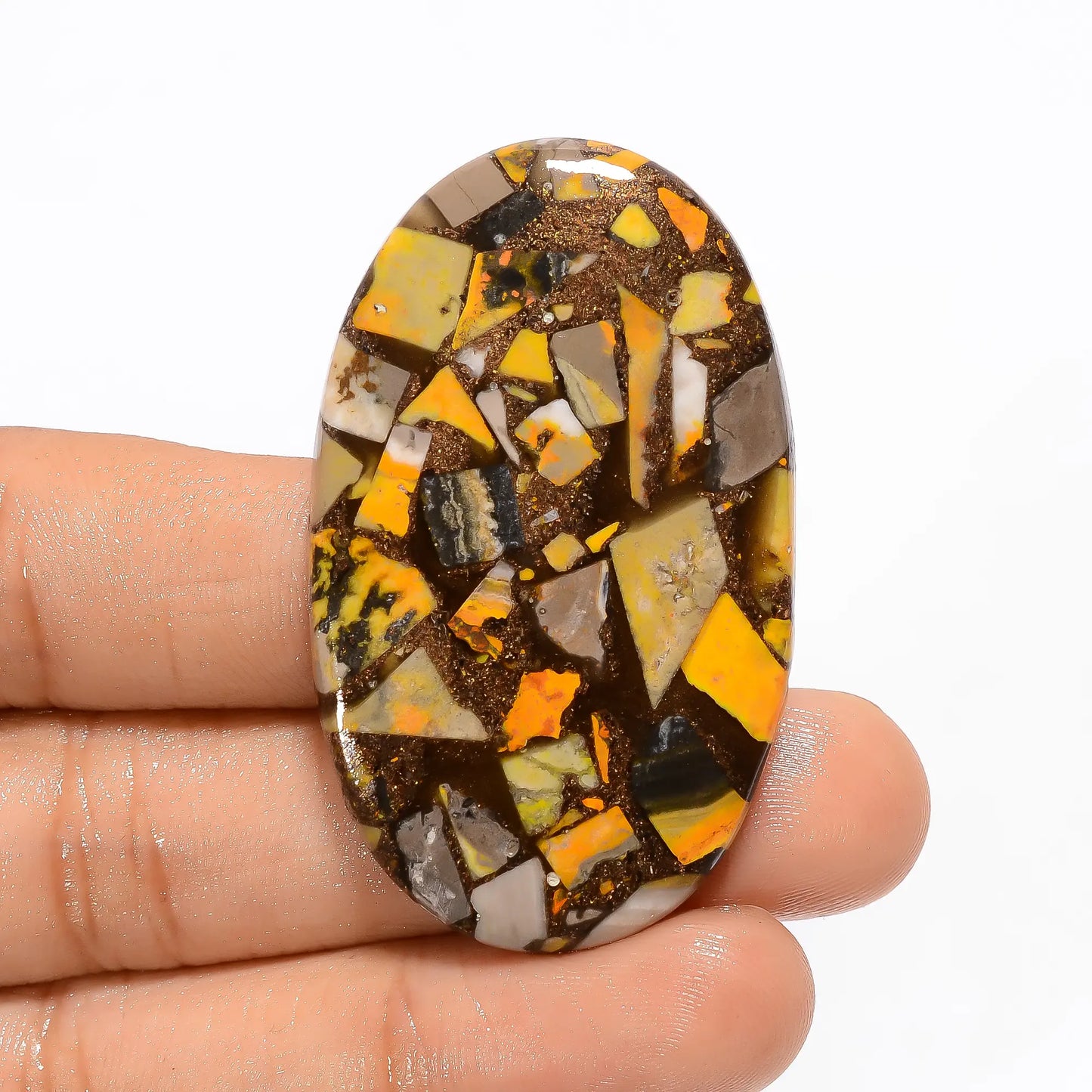 Terrific Top Grade Quality Spiny Copper Bumble Bee Jasper Oval Shape Cabochon Gemstone For Making Jewelry 55 Ct 48X29X5 mm V2730