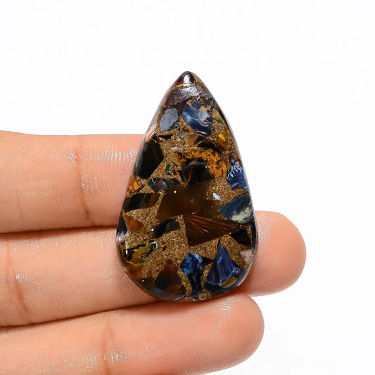 Marvellous Top Grade Quality Spiny Copper Pietersite Pear Shape Cabochon Gemstone For Making Jewelry 34.5 Ct. 37X23X5 mm V-2746