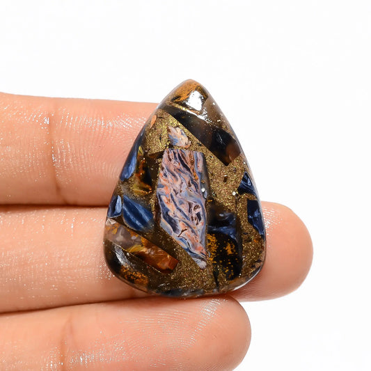 Mind Blowing Top Grade Quality Spiny Copper Pietersite Pear Shape Cabochon Gemstone For Making Jewelry 23 Ct. 30X22X5 mm V-2747