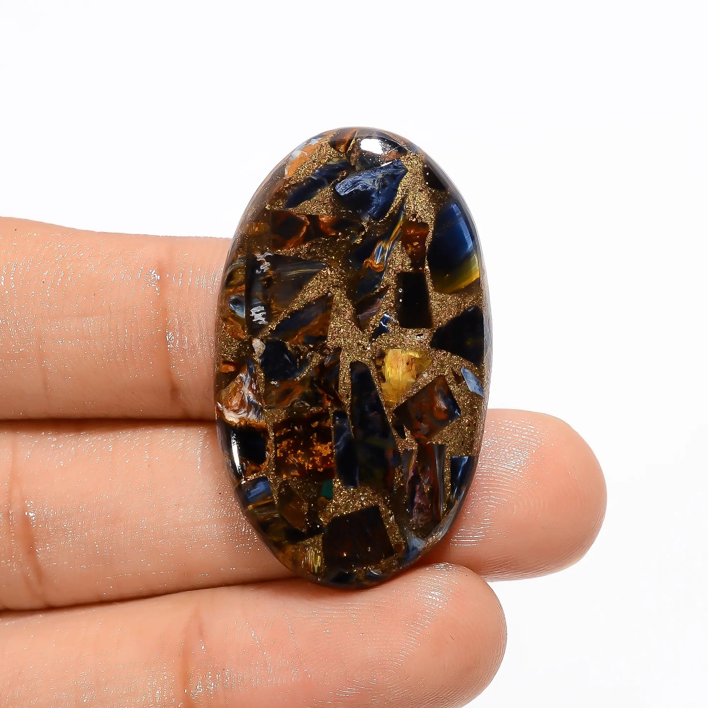 Outstanding Top Grade Quality Spiny Copper Pietersite Oval Shape Cabochon Gemstone For Making Jewelry 37.5 Ct 37X22X5 mm V-2748