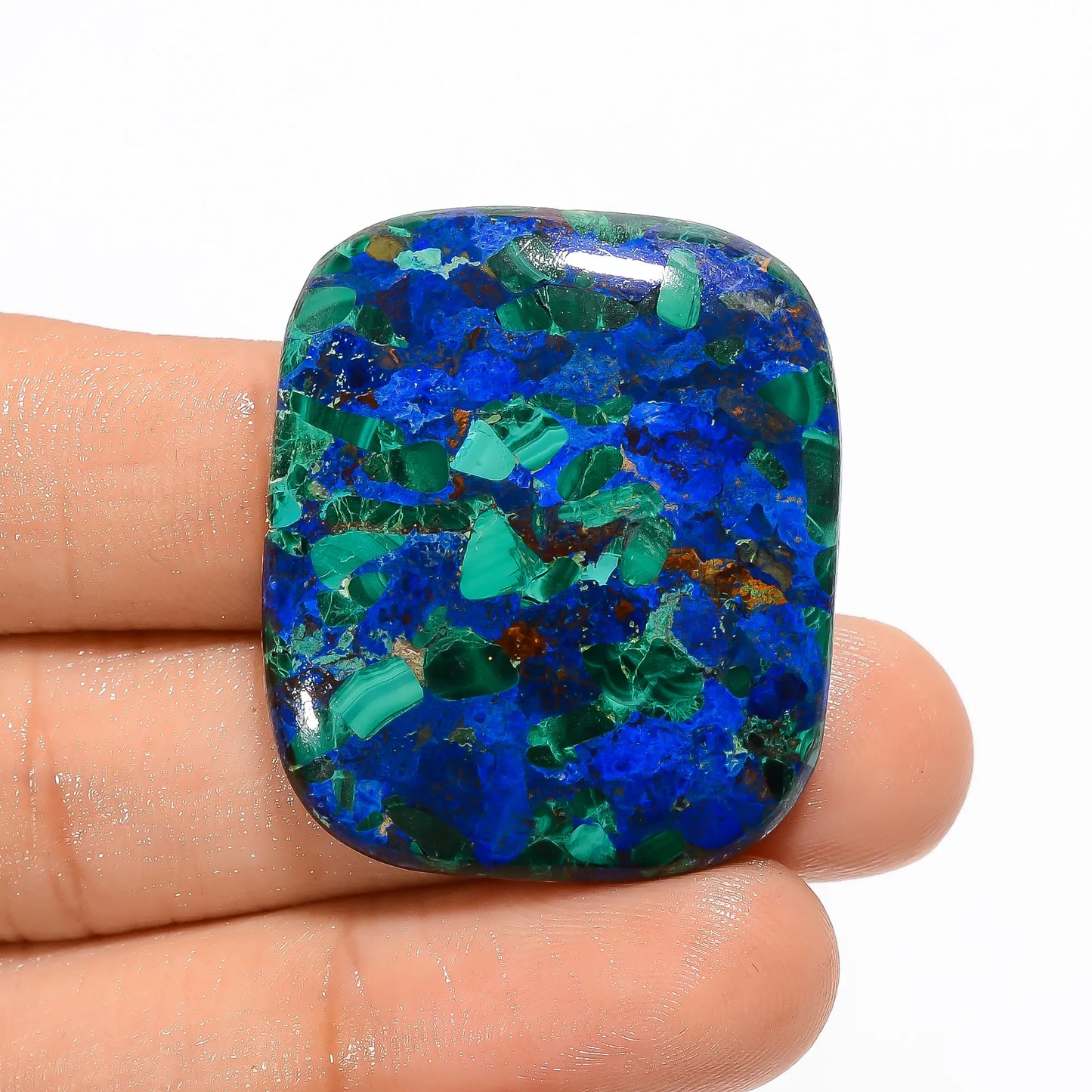 Unique Top Grade Quality Spiny Azurite Malachite Radiant Shape Cabochon Loose Gemstone For Making Jewelry 55 Ct 34X29X5 mm V2755