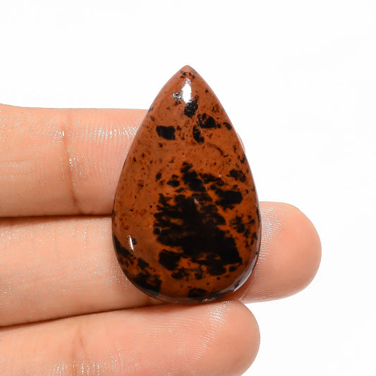 Immaculate Top Grade Quality 100% Natural Mahogany Obsidian Pear Shape Cabochon Loose Gemstone For Making Jewelry 25.5 Ct. 33X20X5 mm V-2770