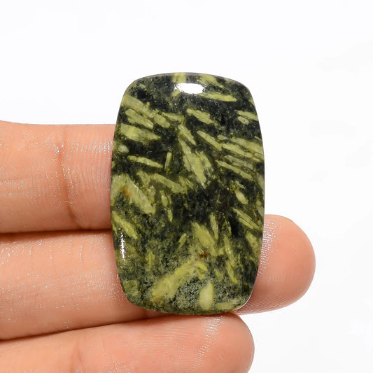 Splendid Top Grade Quality 100% Natural Green Rice Radiant Shape Cabochon Gemstone For Making Jewelry 33.5 Ct. 33X21X4 mm V-2775