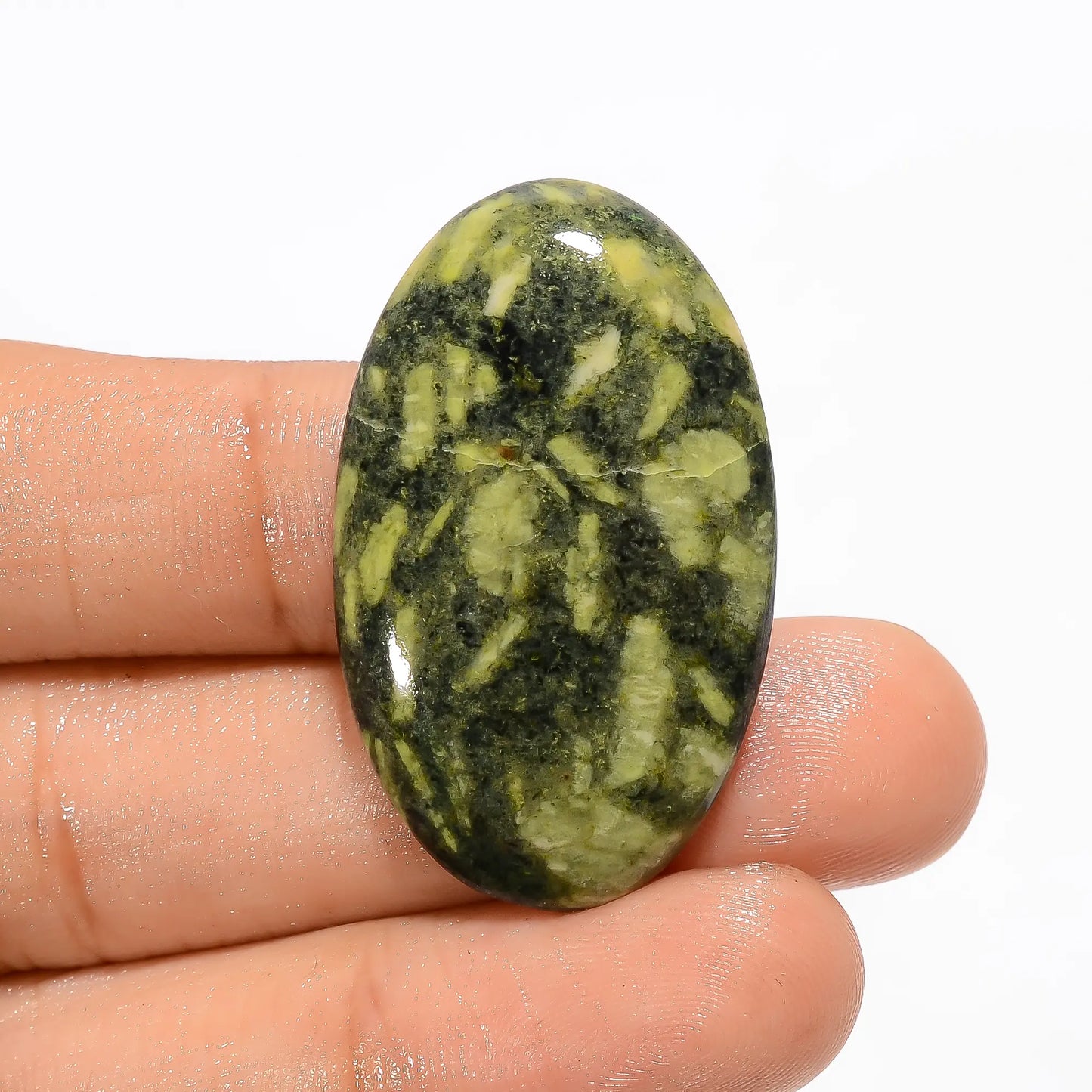 Superb Top Grade Quality 100% Natural Green Rice Oval Shape Cabochon Loose Gemstone For Making Jewelry 36 Ct. 36X22X5 mm V-2776