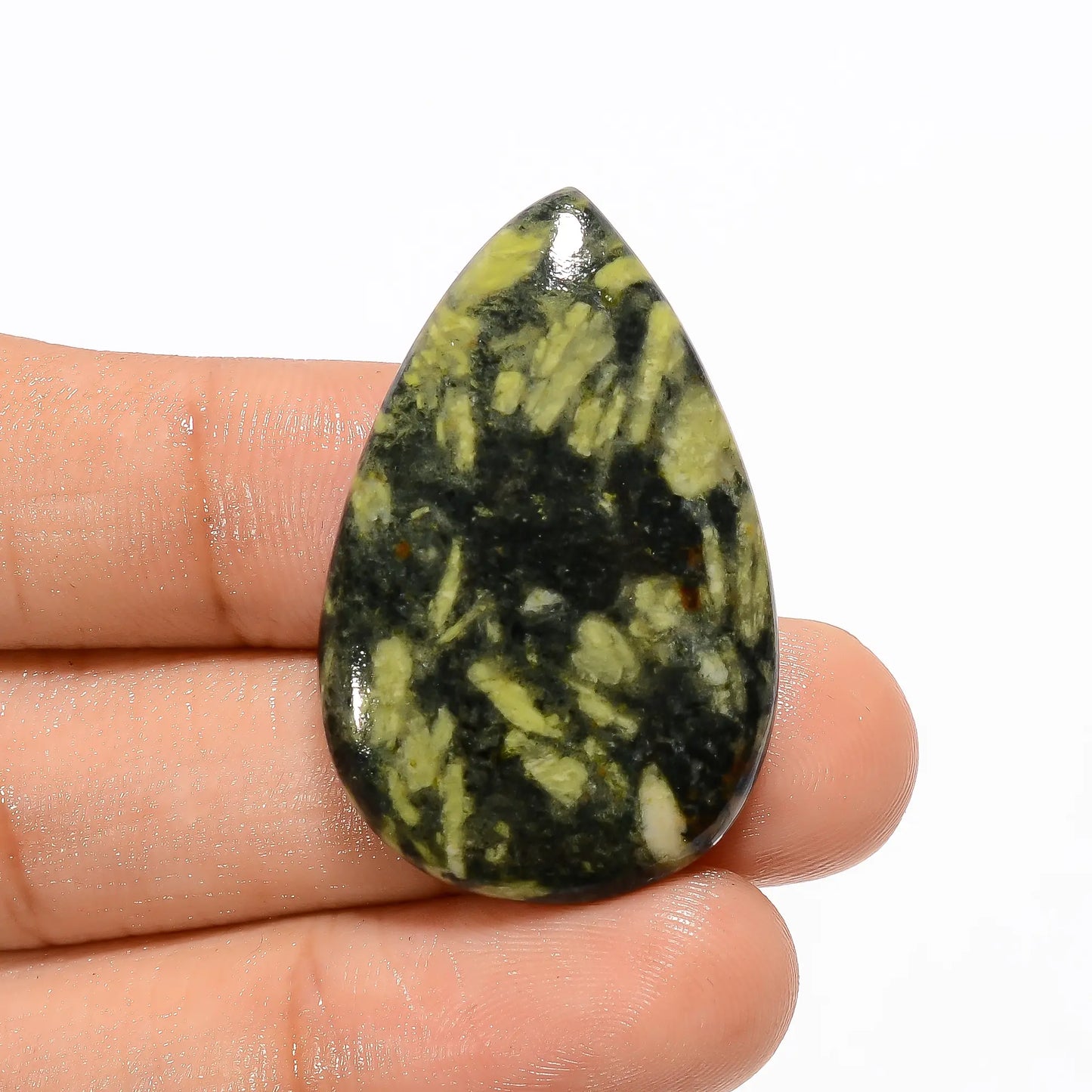 Stunning Top Grade Quality 100% Natural Green Rice Pear Shape Cabochon Loose Gemstone For Making Jewelry 35.5 Ct 36X23X5 mm V2777