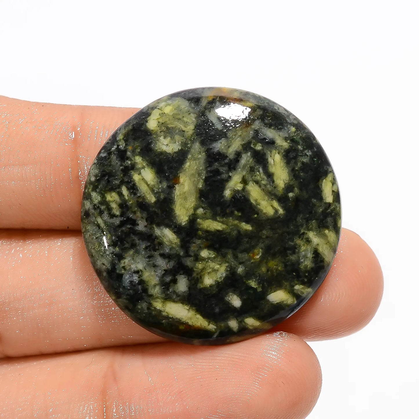 Supreme Top Grade Quality 100% Natural Green Rice Round Shape Cabochon Loose Gemstone For Making Jewelry 38 Ct 30X30X5 mm V-2778