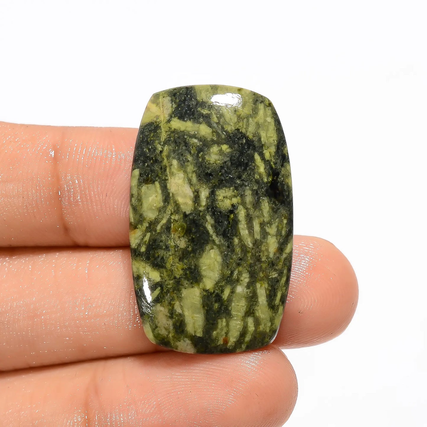 Tempting Top Grade Quality 100% Natural Green Rice Radiant Shape Cabochon Gemstone For Making Jewelry 28.5 Ct. 32X19X5 mm V-2779