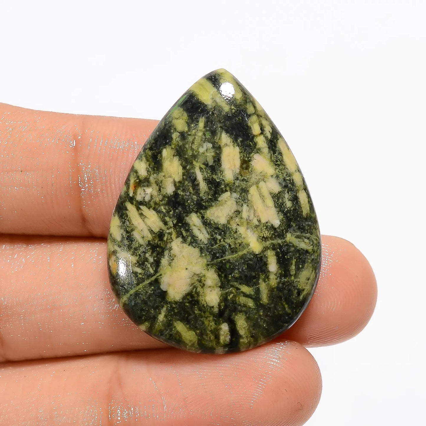 Unique Top Grade Quality 100% Natural Green Rice Pear Shape Cabochon Loose Gemstone For Making Jewelry 35 Ct. 34X25X5 mm V-2781