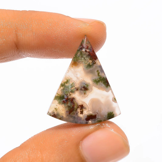 Excellent Top Grade Quality 100% Natural Indonesian Moss Agate Triangle Shape Cabochon Loose Gemstone For Making Jewelry 14 Ct. 24X20X5 mm V-2789