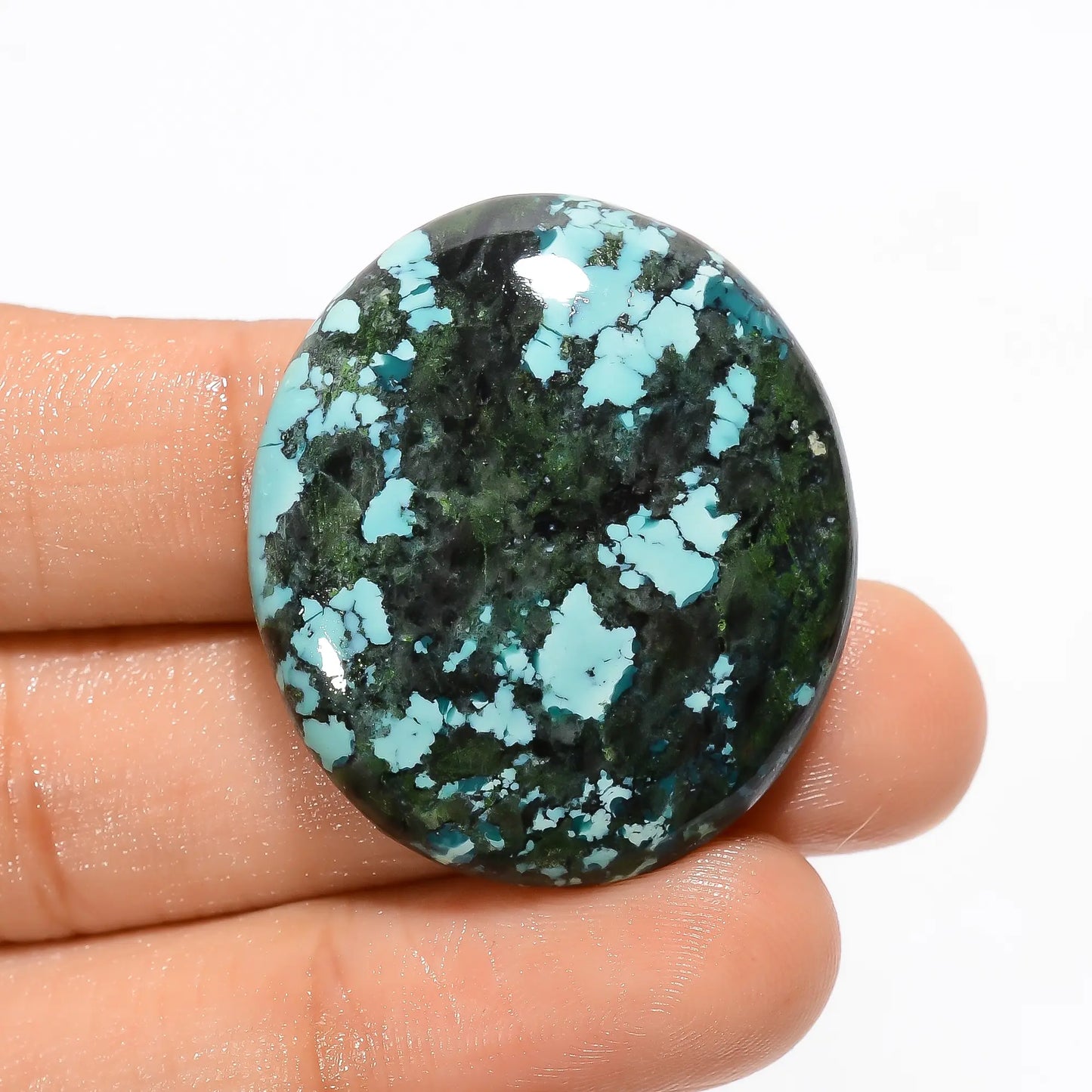 Wonderful Top Grade Quality 100% Natural Tibetan Turquoise Oval Shape Cabochon Loose Gemstone For Making Jewelry 52.5 Ct. 33X29X7 mm V-2856