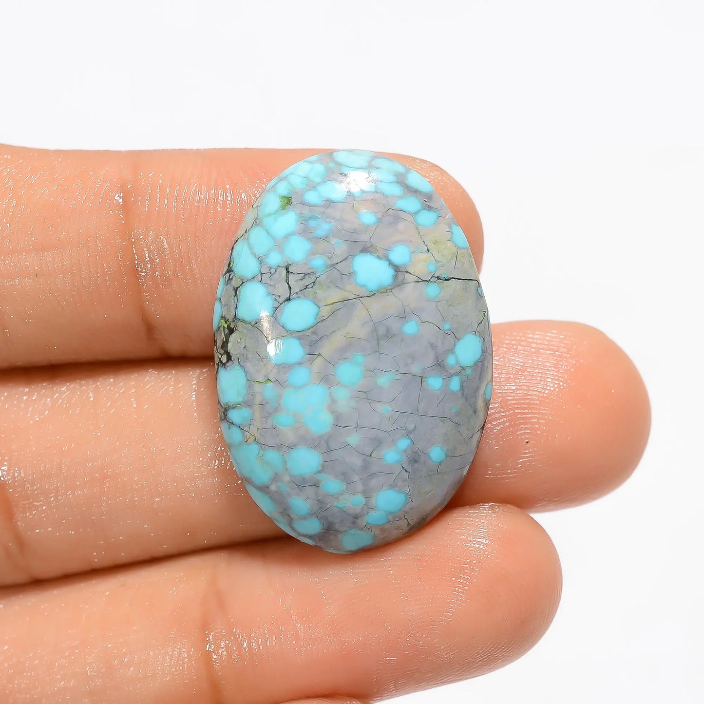 Supreme Top Grade Quality 100% Natural Tibetan Turquoise Oval Shape Cabochon Loose Gemstone For Making Jewelry 24 Ct. 28X19X6 mm V-2878