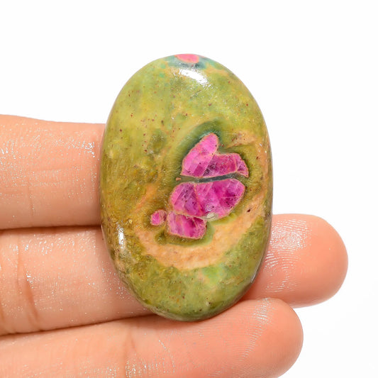 Exclusive Top Grade Quality 100% Natural Ruby Fuchsite Oval Shape Cabochon Loose Gemstone For Making Jewelry 59 Ct. 38X25X7 mm V-2990