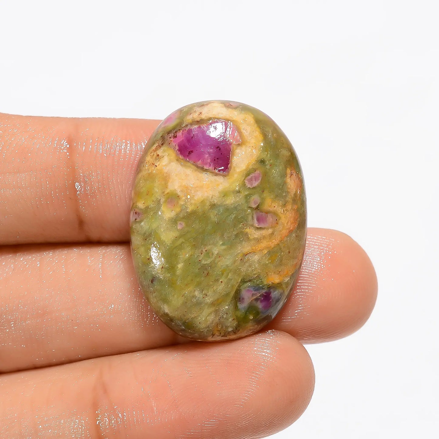 Superb Top Grade Quality 100% Natural Ruby Fuchsite Oval Shape Cabochon Loose Gemstone For Making Jewelry 34.5 Ct. 28X20X6 mm V-3000