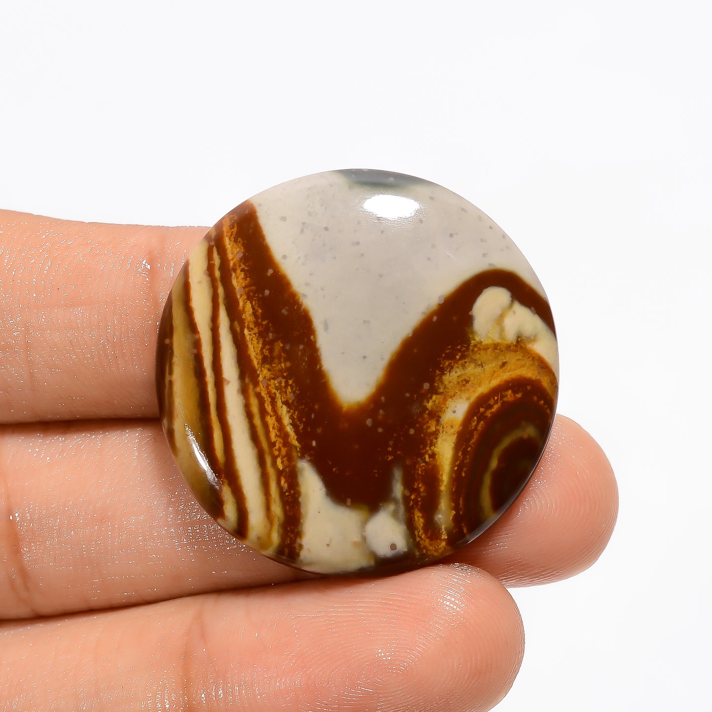 Marvellous Top Grade Quality 100% Natural Polychrome Jasper Round Shape Cabochon Loose Gemstone For Making Jewelry 36.5 Ct 31X31X5 mm V-3022