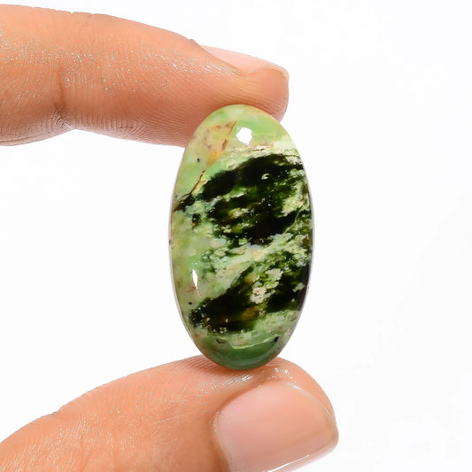 Superb Top Grade Quality 100% Natural Chrome Chalcedony Oval Shape Cabochon Loose Gemstone For Making Jewelry 20.5 Ct. 28X15X6 mm V-3076