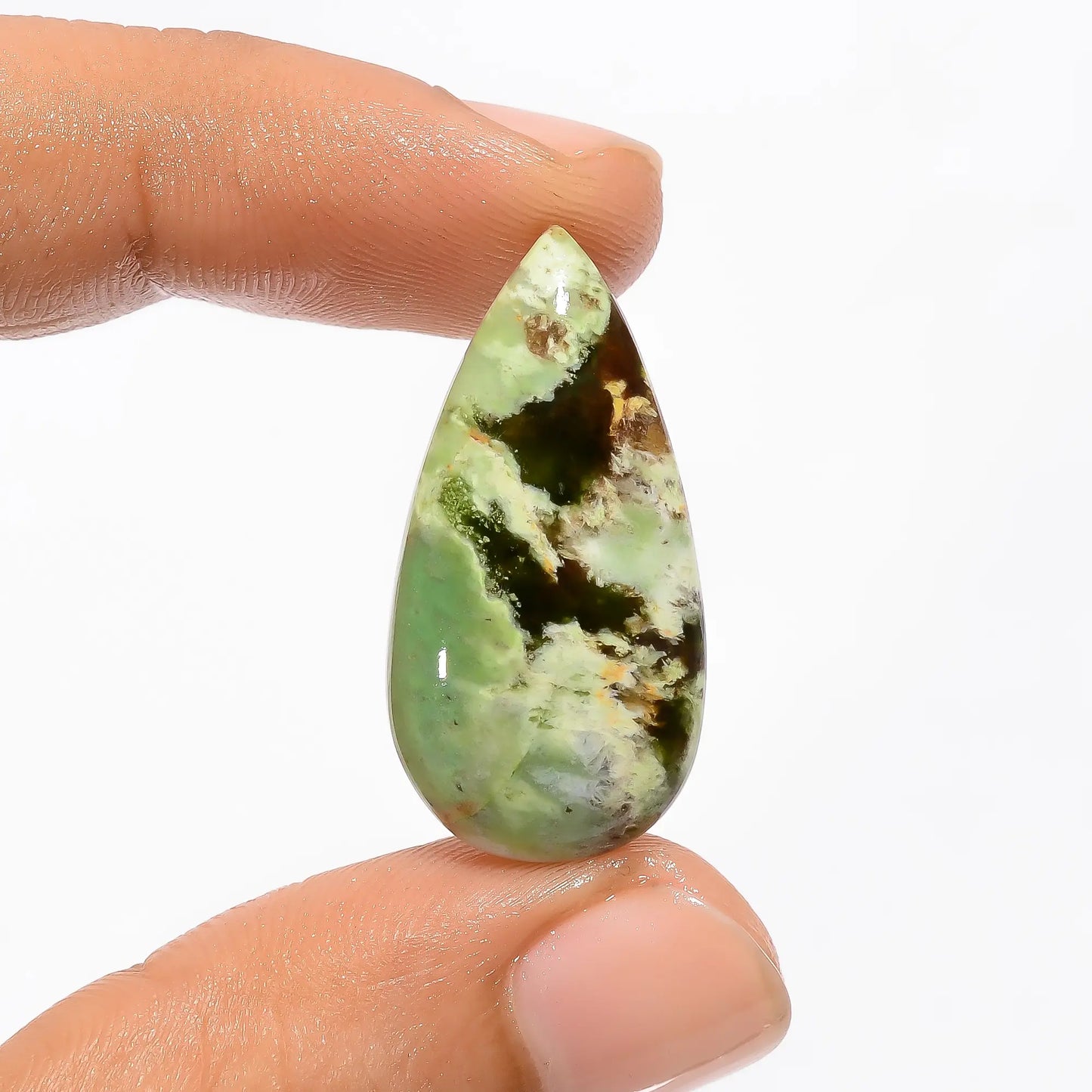 Excellent Top Grade Quality 100% Natural Chrome Chalcedony Pear Shape Cabochon Loose Gemstone For Making Jewelry 15 Ct. 29X15X5 mm V-3089