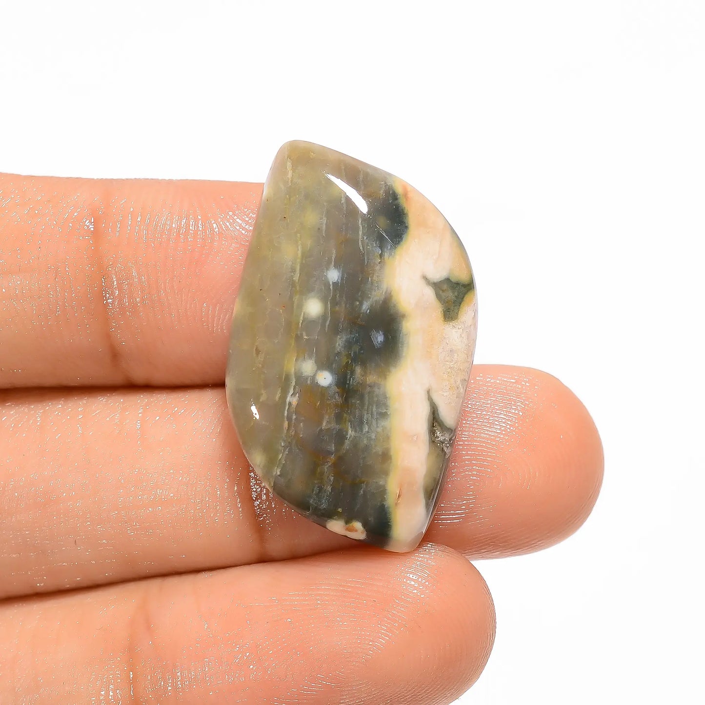 Superb Top Grade Quality 100% Natural Ocean Jasper Fancy Shape Cabochon Loose Gemstone For Making Jewelry 22.5 Ct. 29X16X5 mm V-3119