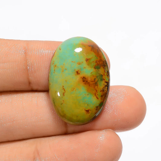 Immaculate Top Grade Quality 100% Natural Tyrone Turquoise Oval Shape Cabochon Loose Gemstone For Making Jewelry 19 Ct. 25X17X5 mm V-3160