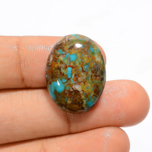 Incredible Top Grade Quality 100% Natural Tyrone Turquoise Oval Shape Cabochon Loose Gemstone For Making Jewelry 17 Ct. 22X16X5 mm V-3161