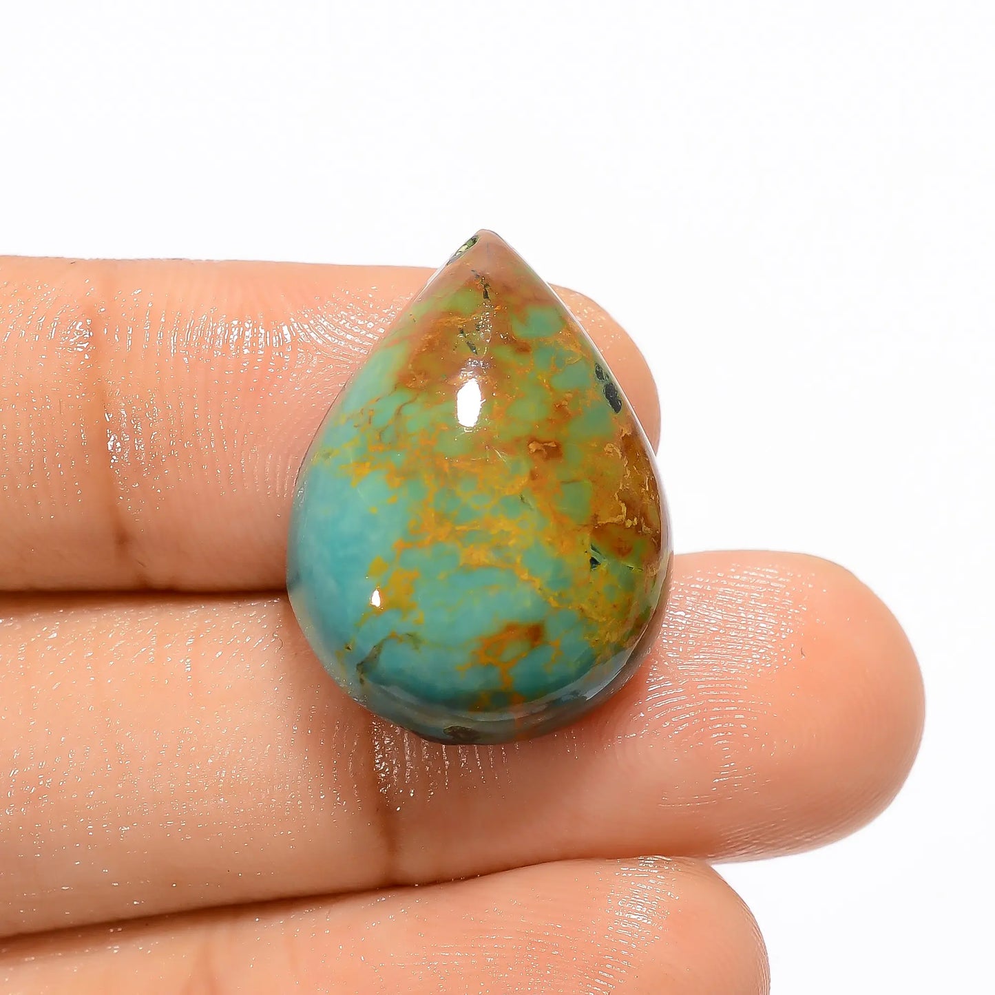 Outstanding Top Grade Quality 100% Natural Tyrone Turquoise Pear Shape Cabochon Loose Gemstone For Making Jewelry 17 Ct. 22X16X7 mm V-3164