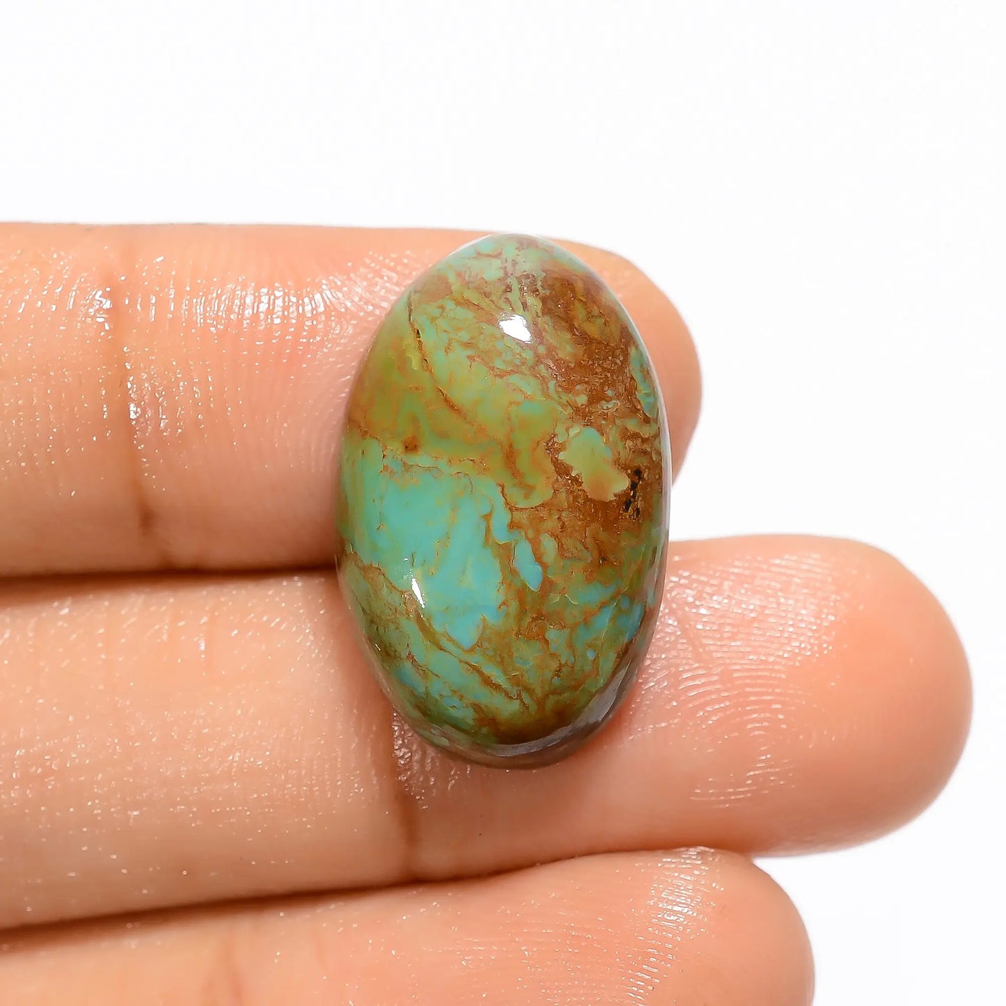 Superb Top Grade Quality 100% Natural Tyrone Turquoise Oval Shape Cabochon Loose Gemstone For Making Jewelry 15.5 Ct. 22X13X6 mm V-3166