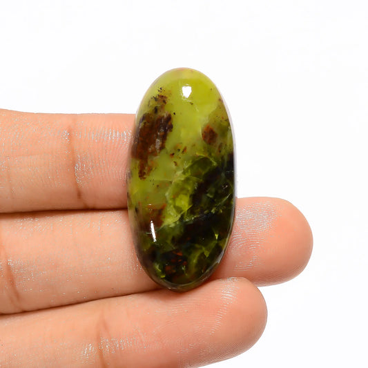 Superb Top Grade Quality 100% Natural Green Opal Oval Shape Cabochon Loose Gemstone For Making Jewelry 29 Ct. 34X16X6 mm V-3190