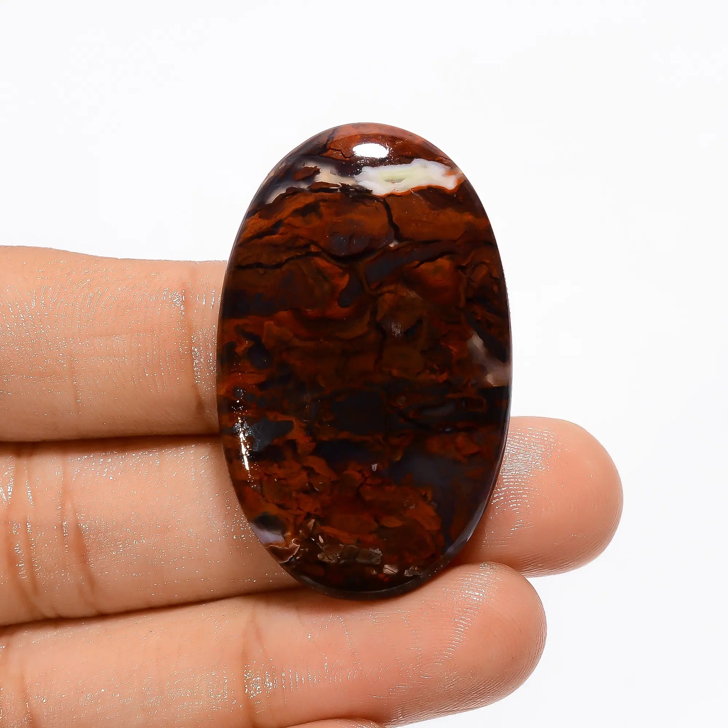 Supreme Top Grade Quality 100% Natural Seam Agate Jasper Oval Shape Cabochon Loose Gemstone For Making Jewelry 51.5 Ct. 40X24X5 mm V-3218