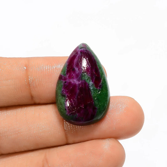 Superb Top Grade Quality 100% Natural Ruby Zoisite Pear Shape Cabochon Loose Gemstone For Making Jewelry 28.5 Ct. 25X16X6 mm V-3290