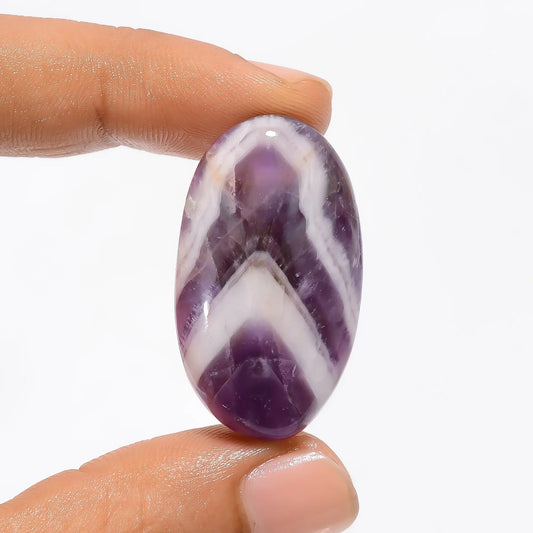 Mind Blowing Top Grade Quality 100% Natural Chevron Amethyst Oval Shape Cabochon Loose Gemstone For Making Jewelry 53.5 Ct 34X19X8 mm V-3413