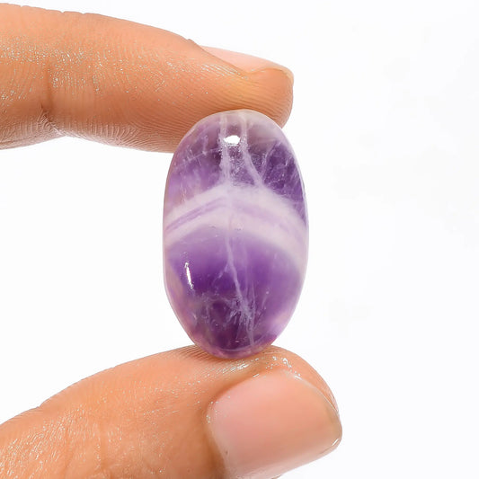 Superb Top Grade Quality 100% Natural Chevron Amethyst Oval Shape Cabochon Loose Gemstone For Making Jewelry 17 Ct. 24X14X5 mm V-3416