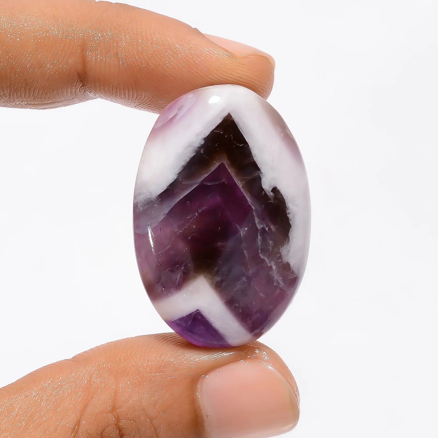 Stunning Top Grade Quality 100% Natural Chevron Amethyst Oval Shape Cabochon Loose Gemstone For Making Jewelry 50 Ct. 33X22X7 mm V-3417