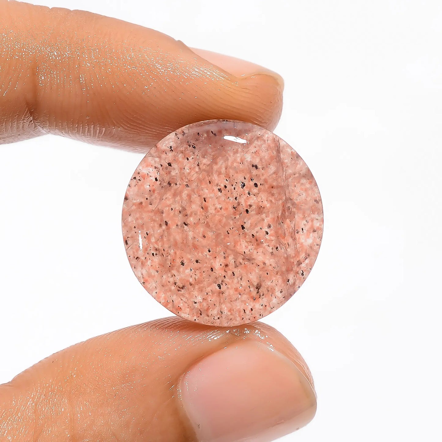 Tempting Top Grade Quality 100% Natural Strawberry Quartz Round Shape Cabochon Loose Gemstone For Making Jewelry 18.5 Ct. 19X19X5 mm V-3443