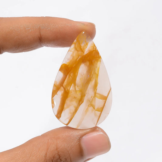 Dazzling Top Grade Quality 100% Natural Golden Healing Quartz Quartz Pear Shape Cabochon Loose Gemstone For Making Jewelry 36.5 Ct. 42X26X4 mm V-3453