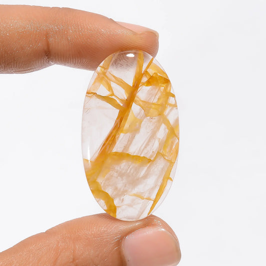 Gorgeous Top Grade Quality 100% Natural Golden Healing Quartz Quartz Oval Shape Cabochon Loose Gemstone For Making Jewelry 30 Ct. 37X21X4 mm V-3459