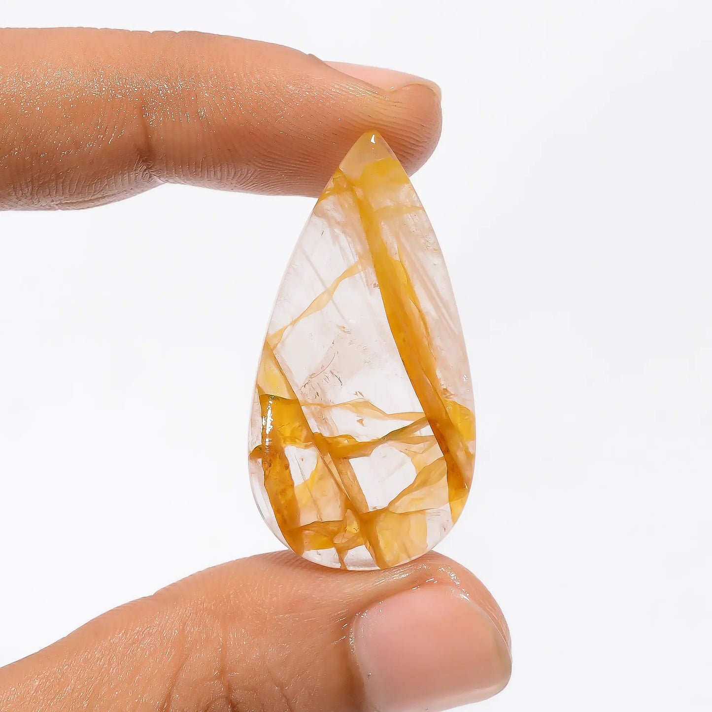 Immaculate Top Grade Quality 100% Natural Golden Healing Quartz Quartz Pear Shape Cabochon Loose Gemstone For Making Jewelry 23 Ct. 36X19X4 mm V-3460