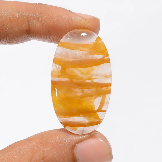 Splendid Top Grade Quality 100% Natural Golden Healing Quartz Quartz Oval Shape Cabochon Loose Gemstone For Making Jewelry 30 Ct. 36X20X4 mm V-3465